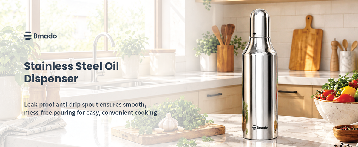 Bmado 1 Litre Stainless Steel Oil Dispenser Bottle for Kitchen