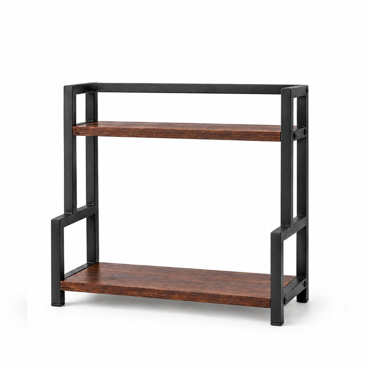 Bmado Kitchen Countertop Organizer Rack | 2 Tier Wooden Corner Shelf for Spice Jars, Kitchen Storage, Makeup & Office Supplies | Arched Design, Adjustable Storage Stand, Rustic Brown