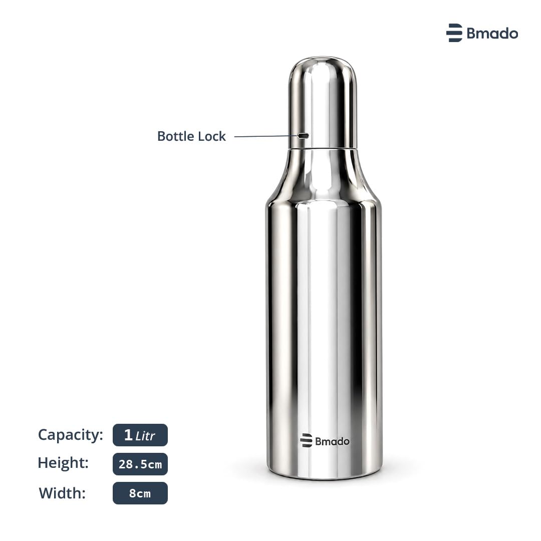 Bmado Stainless Steel Oil Dispenser 1 Litre | Leak Proof Oil Pourer with Anti-Drip Spout | Premium Kitchen Oil Container for Cooking Oil, Vinegar, Ghee & Liquid Seasonings | Silver