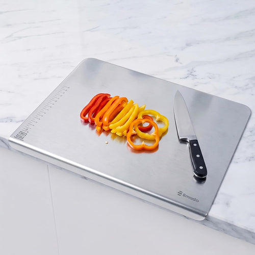 Bmado Premium Food Grade Counter Top Stainless Steel Chopping Cutting Board Vegetable,Fruit,Bread & Durable Safe & Heavy Duty, Regular (351 x 310 x 1.1)