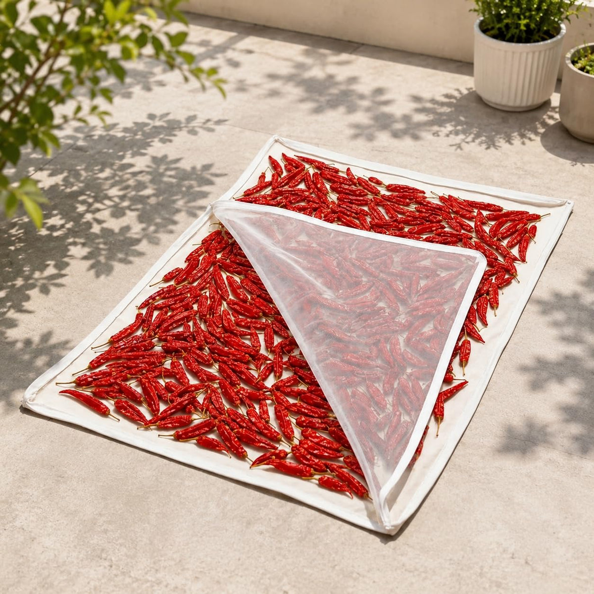 Bmado Cotton Drying Cloth with Net 94 x 71 cm | Breathable Reusable Food Drying Sheet for Papad, Vadagam, Spices, Millets & Mango Pickle Making | Washable Kitchen Drying Cloth