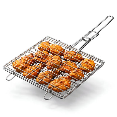 Bmado 304 Grade Stainless Steel BBQ Grill Basket with Long Handle | Heavy Duty Portable Barbecue Grilling Basket for Kebabs, Chicken, Fish, Shrimp & Vegetables | Food Grade Outdoor BBQ Tool
