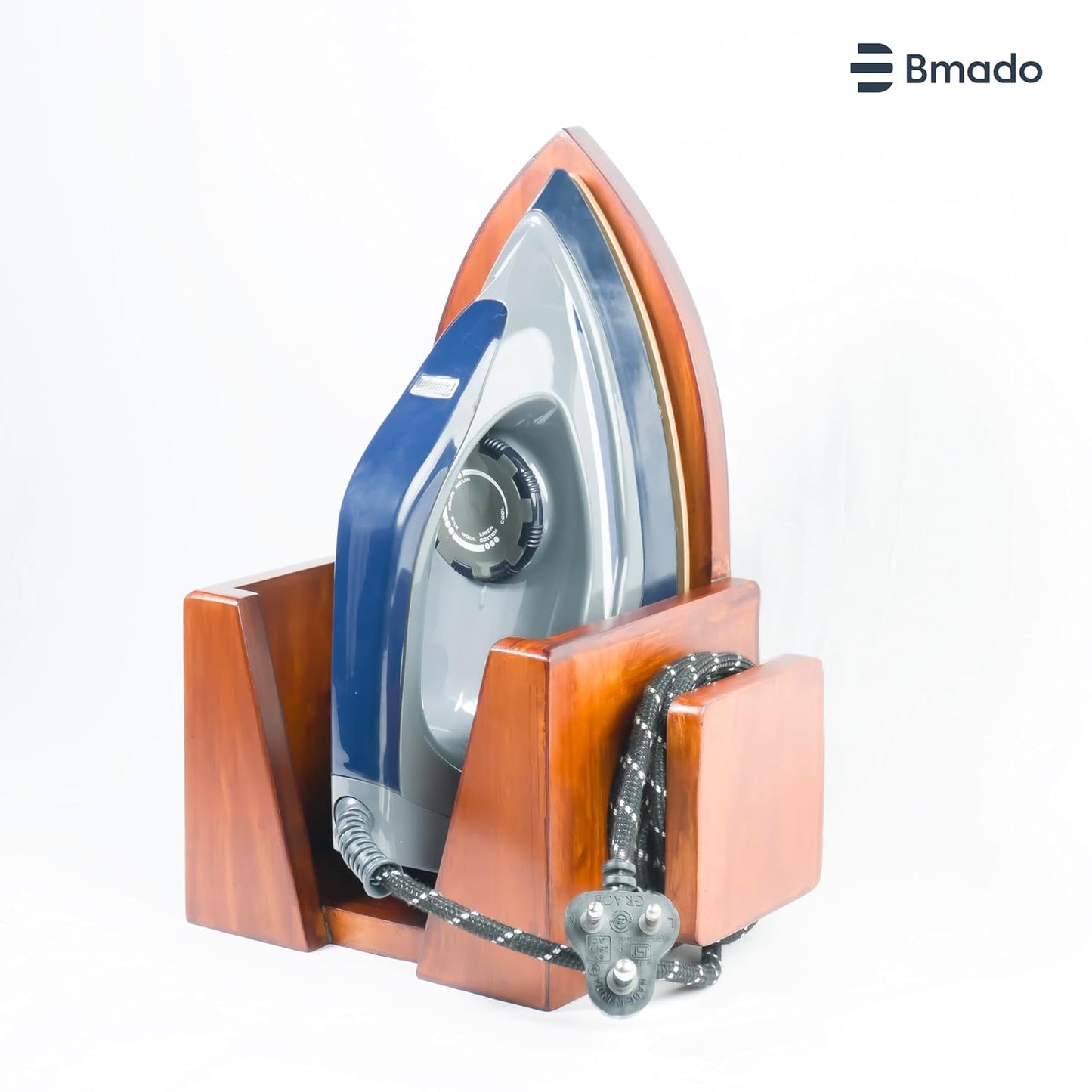 Premium Multi-Purpose Polished Wooden Iron Press Holder | Durable Wooden | Wall-Mounted Iron Stand with Cable Organizer | Durable Wooden Holder for Laundry Room