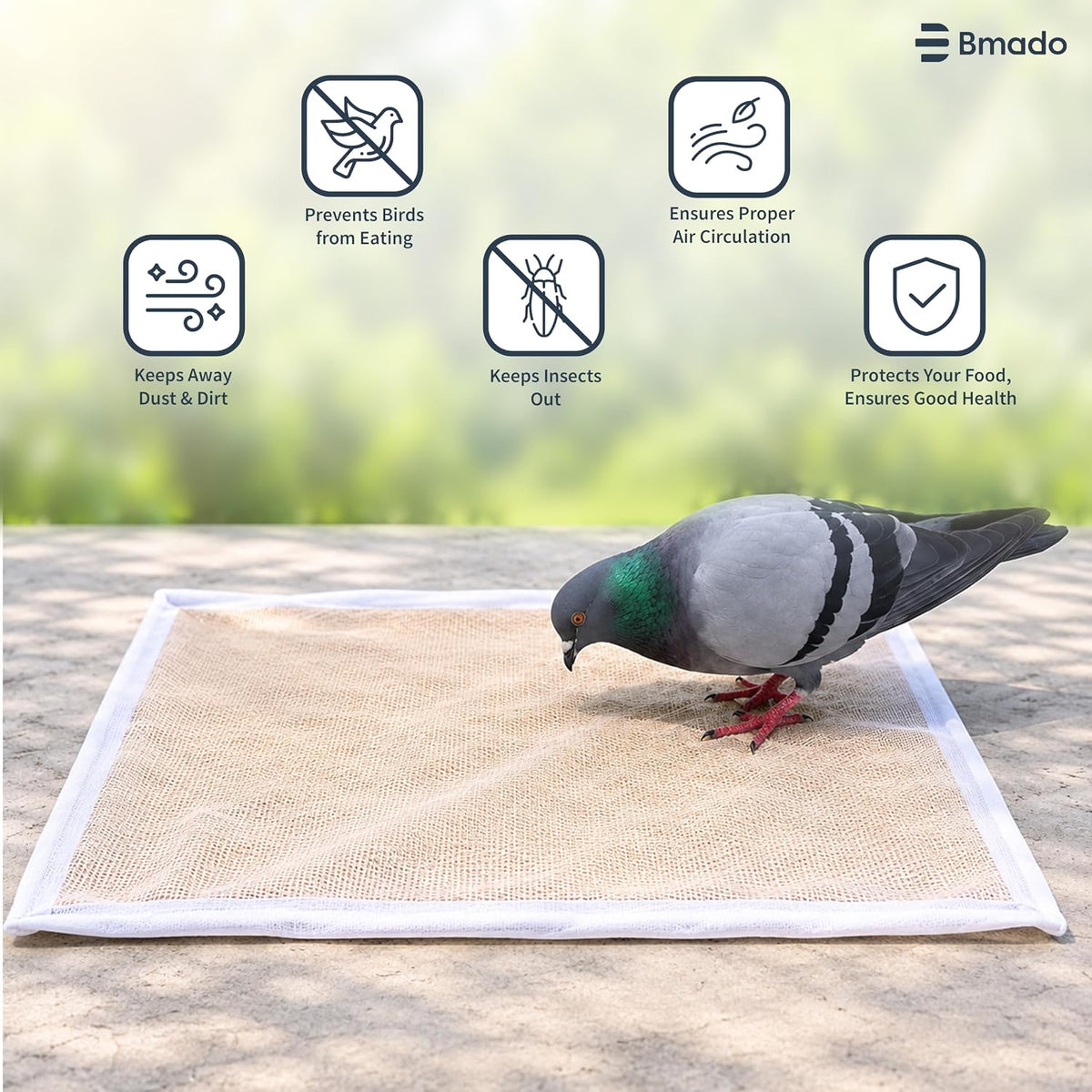 Bmado Cotton Drying Cloth with Net 94 x 71 cm | Breathable Reusable Food Drying Sheet for Papad, Vadagam, Spices, Millets & Mango Pickle Making | Washable Kitchen Drying Cloth