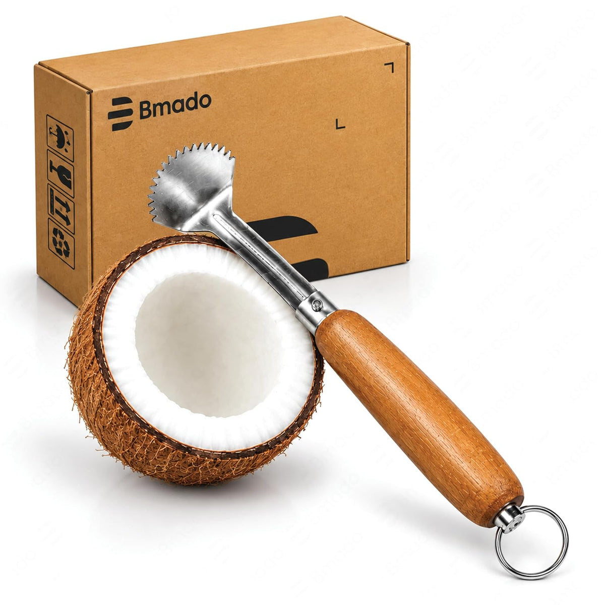 Bmado Wooden Hand Coconut Scraper | Manual Coconut Grater & Shredder with Stainless Steel Blade | Wooden Handle | Nariyal Khurchani | Kai Chirava | Coconut Scraping Tool for Kitchen