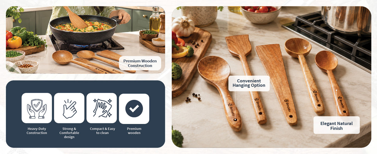 Bmado Handmade Wooden Kitchen Utensils Set for Everyday Cooking