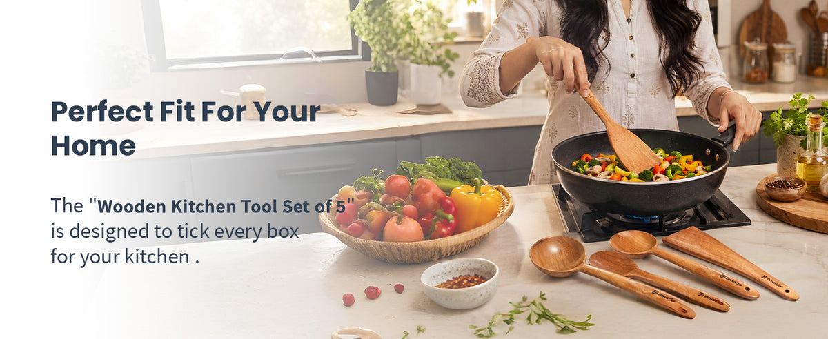 Bmado Handmade Wooden Kitchen Utensils Set for Everyday Cooking