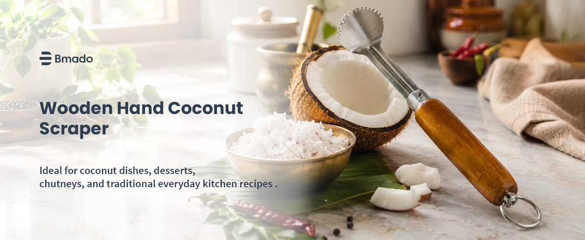 Bmado Wooden Hand Coconut Scraper | Manual Coconut Grater