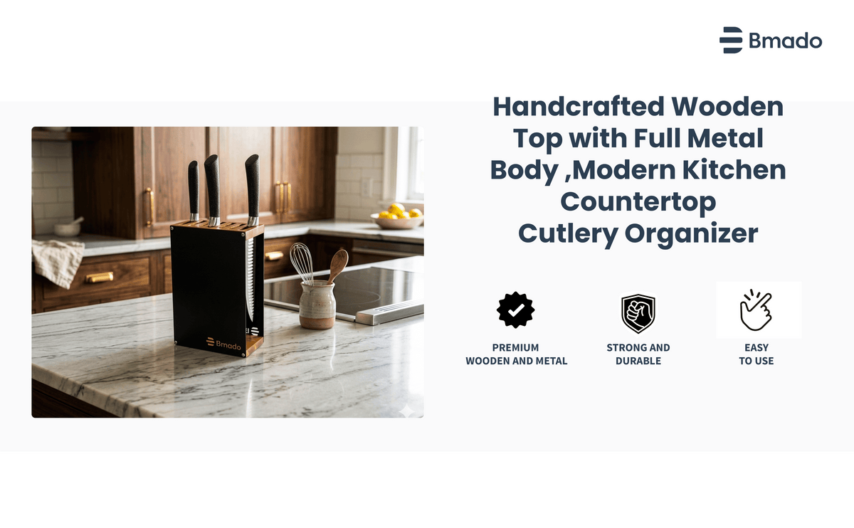 Wooden 7 Slot Knife Stand with Metal Body Modern Kitchen Organizer Rack