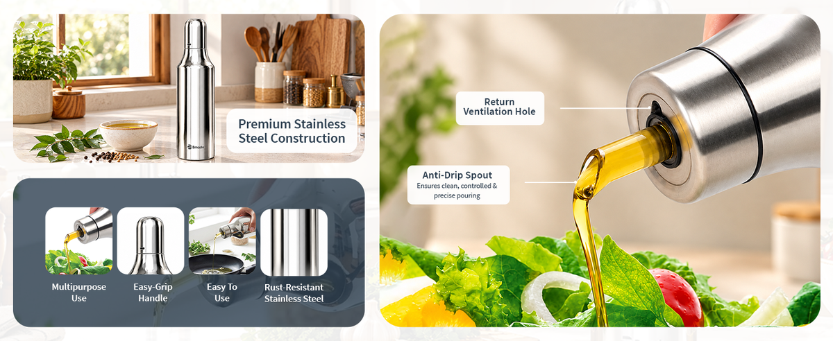 Bmado 1 Litre Stainless Steel Oil Dispenser Bottle for Kitchen