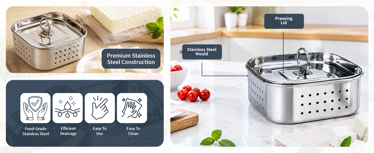 Bmado Stainless Steel Paneer Maker with Lid for Homemade Paneer