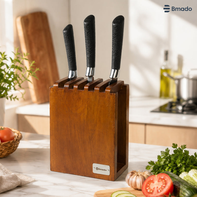5 Slot Wooden Knife Holder Stand Kitchen Organizer Rack