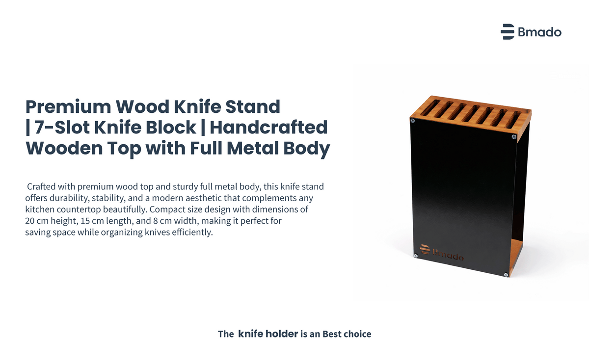 Wooden 7 Slot Knife Stand with Metal Body Modern Kitchen Organizer Rack