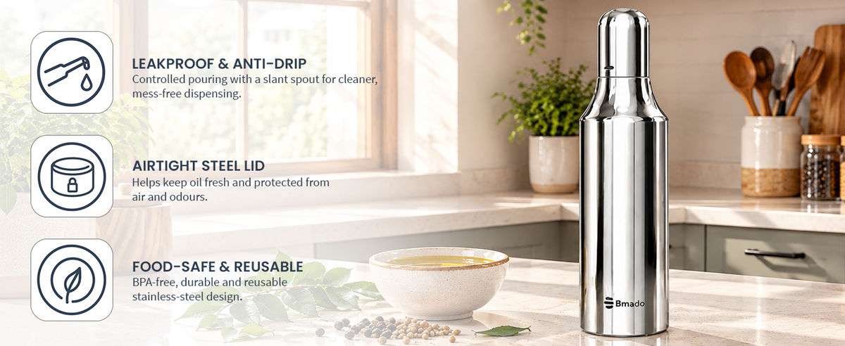 Bmado 1 Litre Stainless Steel Oil Dispenser Bottle for Kitchen