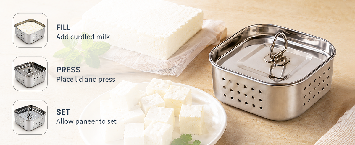 Bmado Stainless Steel Paneer Maker with Lid for Homemade Paneer