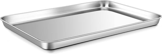 Versatile Stainless Steel Tray | Kitchen, Hotel & Restaurant Serving Tray for Cakes, Snacks & Tea | Oven Use Partially Recommended | Durable Rust-Free Design (32 x 24.5 x 2.5 cm – Large Pack of 1)