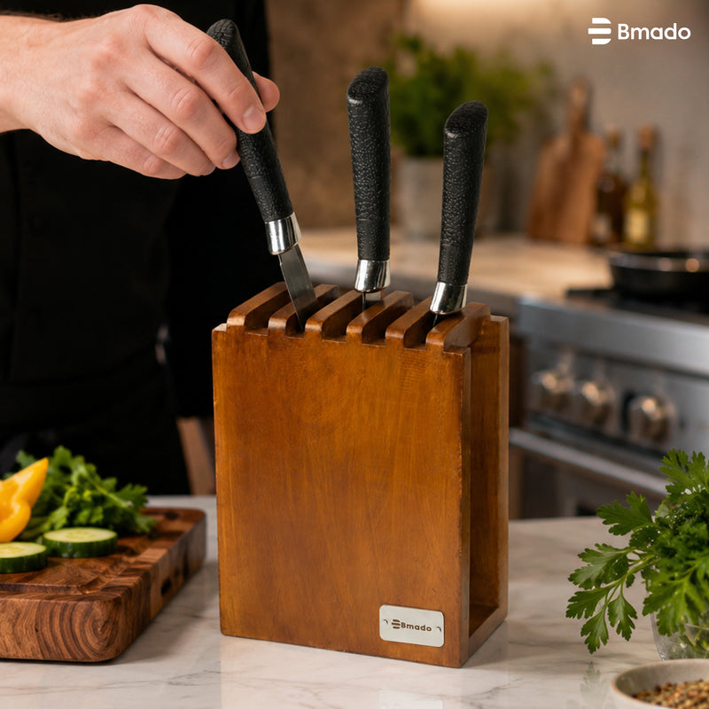 5 Slot Wooden Knife Holder Stand Kitchen Organizer Rack