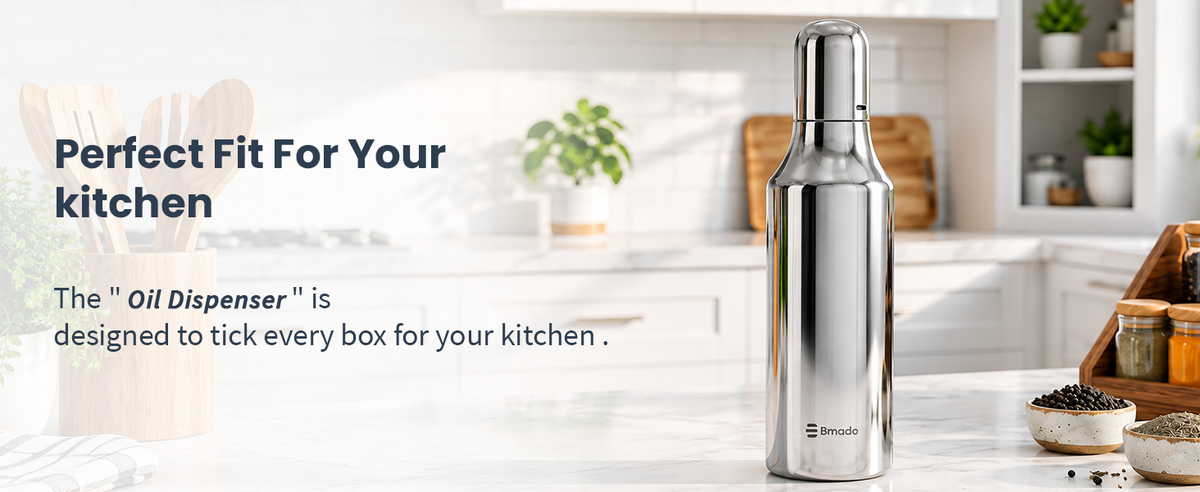 Bmado 1 Litre Stainless Steel Oil Dispenser Bottle for Kitchen