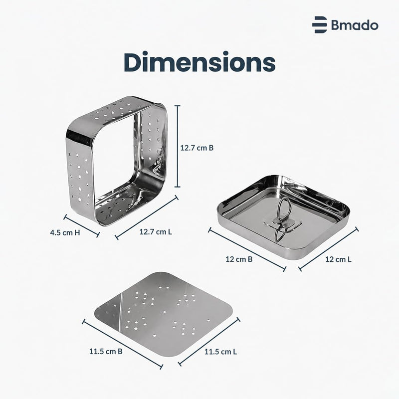 Bmado Stainless Steel Paneer Maker (600 ml) | Square Paneer Mould Press with Lid | Easy Homemade Paneer, Tofu & Cheese Making Tool | Rust Resistant Paneer Strainer | Kitchen Essential