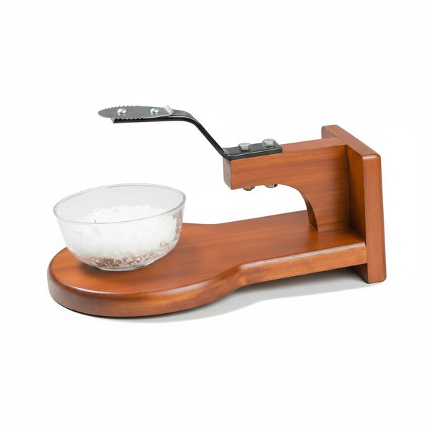 Wooden Coconut Scraper | Tabletop Thengai Thuruvi Chirava Grater with Stable Round Base | Polished Wood Body & Sharp Stainless-Steel Blade | Handy Kitchen Tool for Daily Use (Medium)