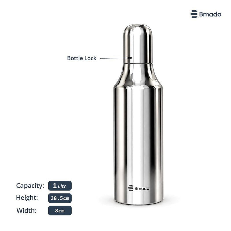 Bmado Stainless Steel Oil Dispenser 1 Litre | Leak Proof Oil Pourer with Anti-Drip Spout | Premium Kitchen Oil Container for Cooking Oil, Vinegar, Ghee & Liquid Seasonings | Silver