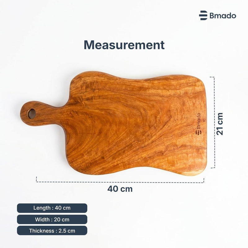 Bmado Premium Single-Piece Solid Wooden Cutting Board with Handle | 1.2 Inch Thick Heavy-Duty Rectangular Chopping Board | Knife-Safe for Vegetables, Meat & Fruits | No Joints One Block Design
