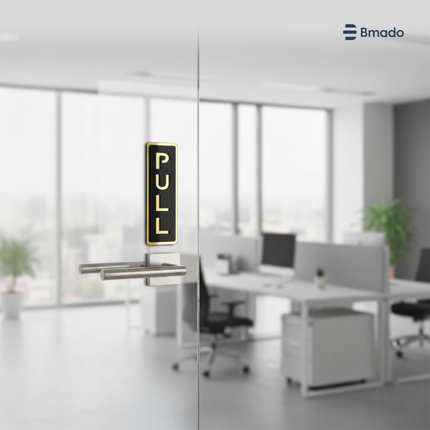 Push Pull Door Sign | 5.9 Inch Acrylic Gold Black Sticker Set | Self-Adhesive Signage for Glass & Wooden Doors | Office, Shop, Cafe, Hotel & Business Entry