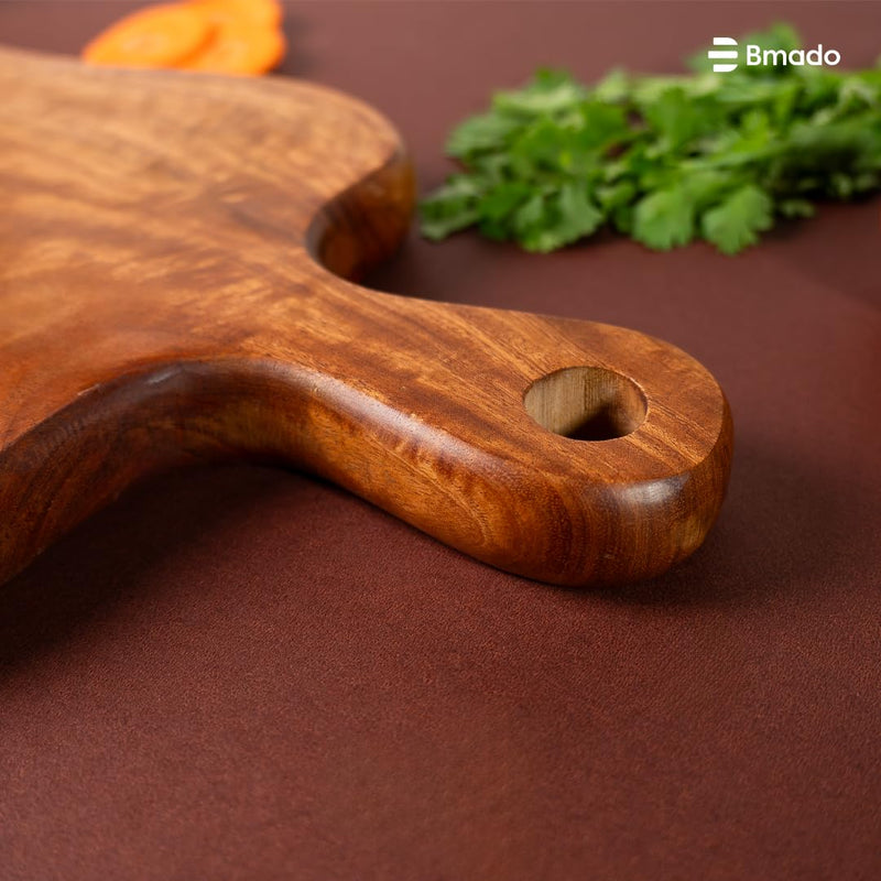 Bmado Premium Single-Piece Solid Wooden Cutting Board with Handle | 1.2 Inch Thick Heavy-Duty Rectangular Chopping Board | Knife-Safe for Vegetables, Meat & Fruits | No Joints One Block Design