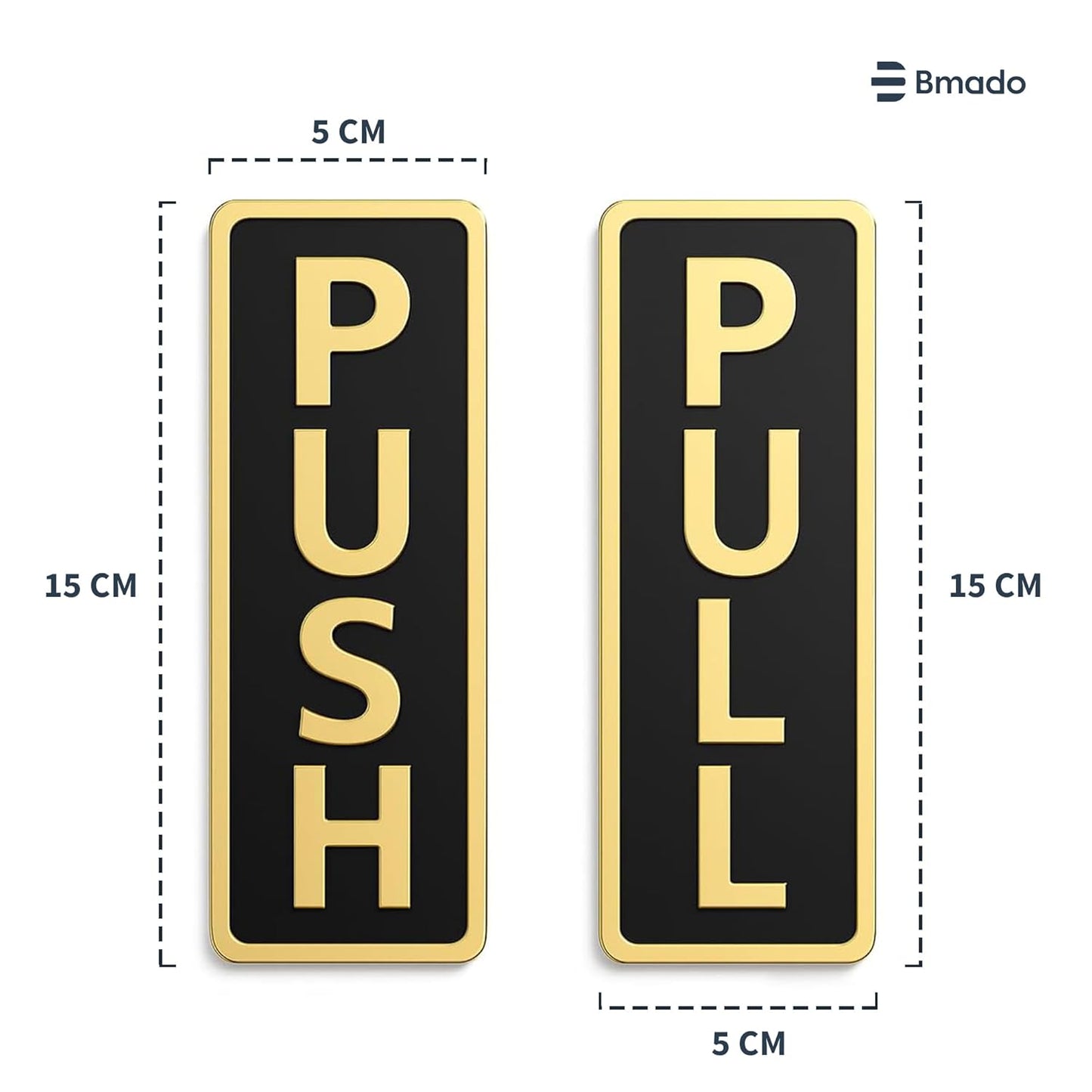 Push Pull Door Sign | 5.9 Inch Acrylic Gold Black Sticker Set | Self-Adhesive Signage for Glass & Wooden Doors | Office, Shop, Cafe, Hotel & Business Entry