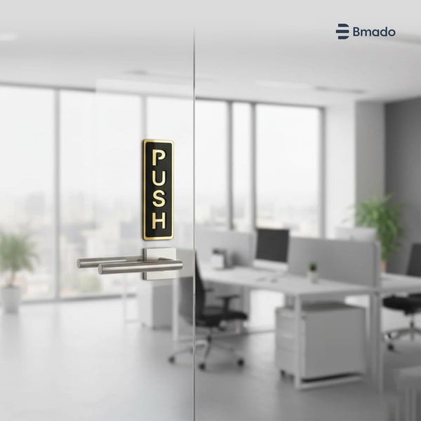 Bmado Push Pull Door Sign | 5.9 Inch Acrylic Gold Black Sticker Set | Self-Adhesive Signage for Glass & Wooden Doors | Office, Shop, Cafe, Hotel & Business Entry