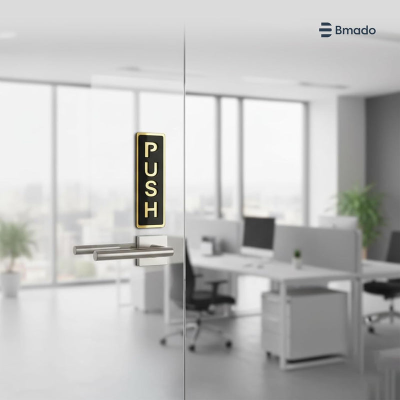 Bmado Push Pull Door Sign | 5.9 Inch Acrylic Gold Black Sticker Set | Self-Adhesive Signage for Glass & Wooden Doors | Office, Shop, Cafe, Hotel & Business Entry