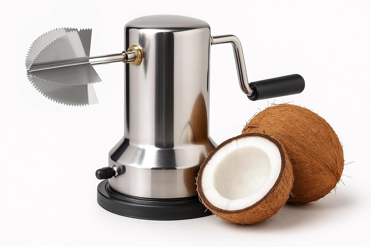 Stainless Steel Coconut Scraper for Kitchen, Coconut Grater with Vacuum Base, Rotatable Handle, Manual Operation, Silver – Easy to Use