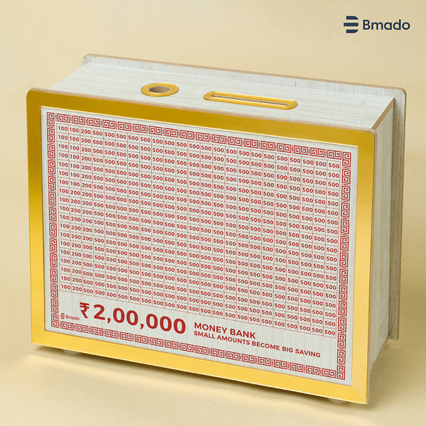 2 Lakh Wooden Money Bank Secure Savings Box for Kids and Adults