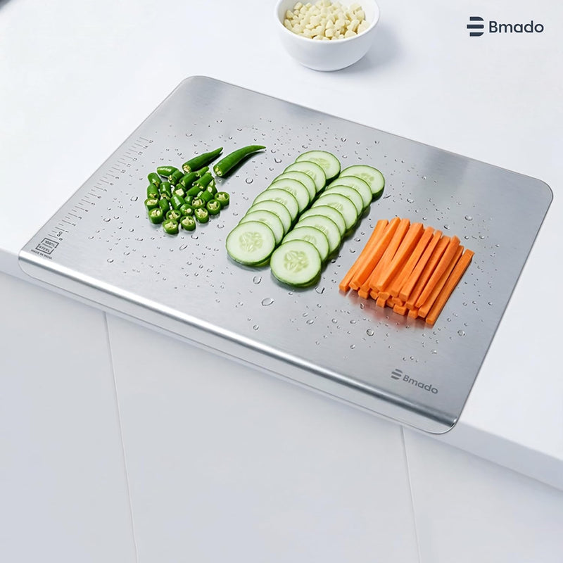 Bmado Premium Food Grade Counter Top Stainless Steel Chopping Cutting Board Vegetable,Fruit,Bread & Durable Safe & Heavy Duty, Regular (351 x 310 x 1.1)