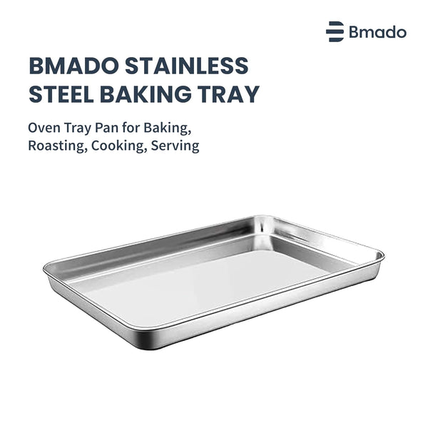 Versatile Stainless Steel Tray | Kitchen, Hotel & Restaurant Serving Tray for Cakes, Snacks & Tea | Oven Use Partially Recommended | Durable Rust-Free Design (32 x 24.5 x 2.5 cm – Large Pack of 1)