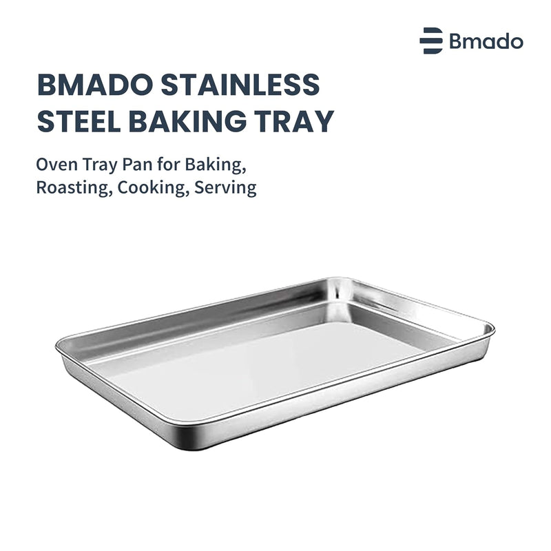 Versatile Stainless Steel Tray | Kitchen, Hotel & Restaurant Serving Tray for Cakes, Snacks & Tea | Oven Use Partially Recommended | Durable Rust-Free Design (32 x 24.5 x 2.5 cm – Large Pack of 1)