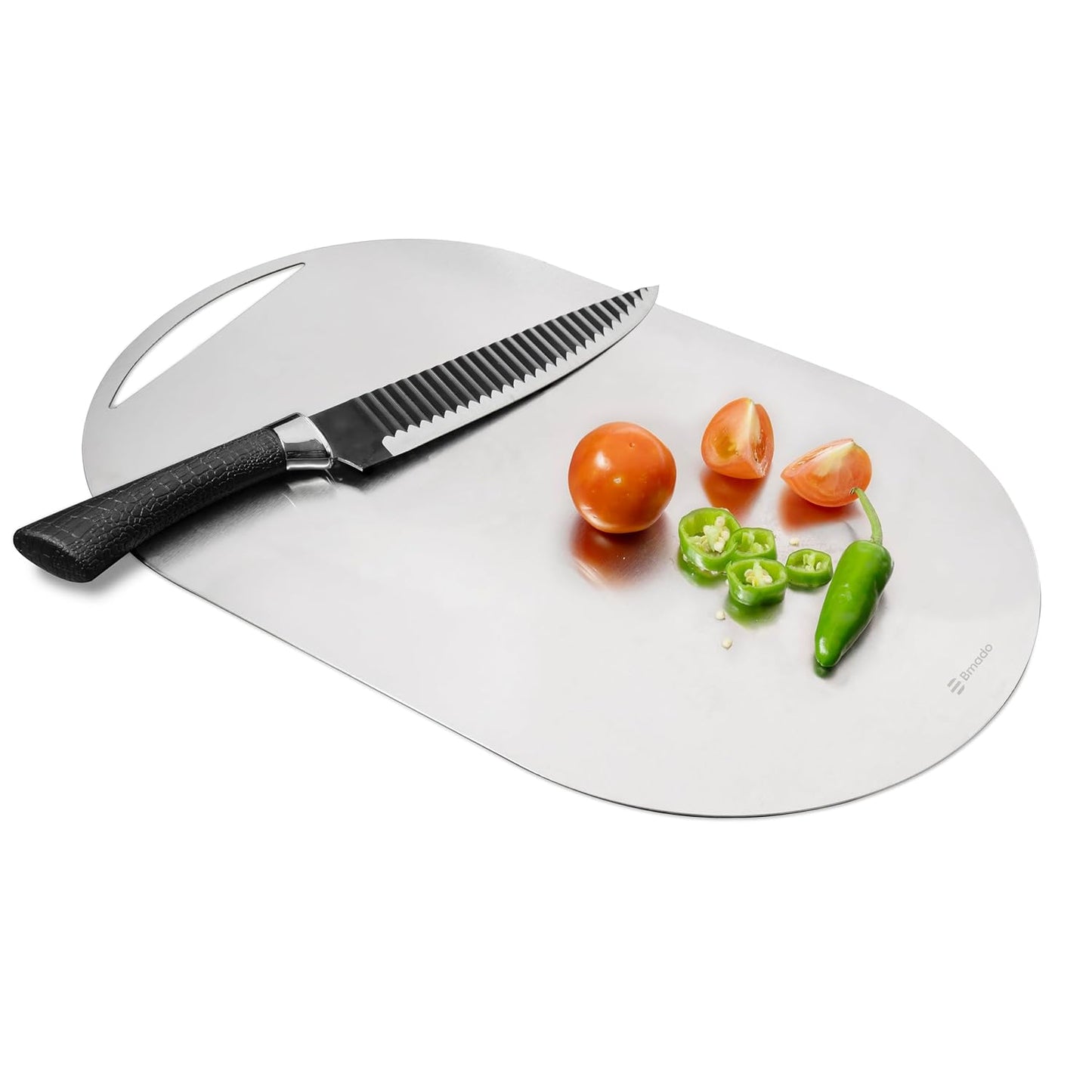 Heavy Duty Stainless Steel Chopping Board | Oval Shape (42 cm x 25 cm) | Rust-Resistant & Dishwasher Safe Cutting Board for Kitchen | Ideal for Vegetables, Fruits & Meat | (650g)