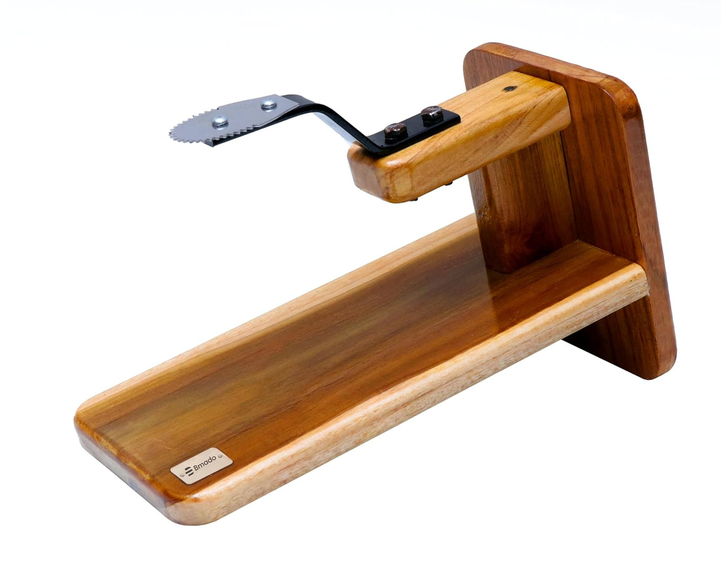 Traditional Polished Teak Table Top Coconut Scraper Chirava Grater Thengai Thuruvi with Stainless Steel Blade (Large, 1200g)