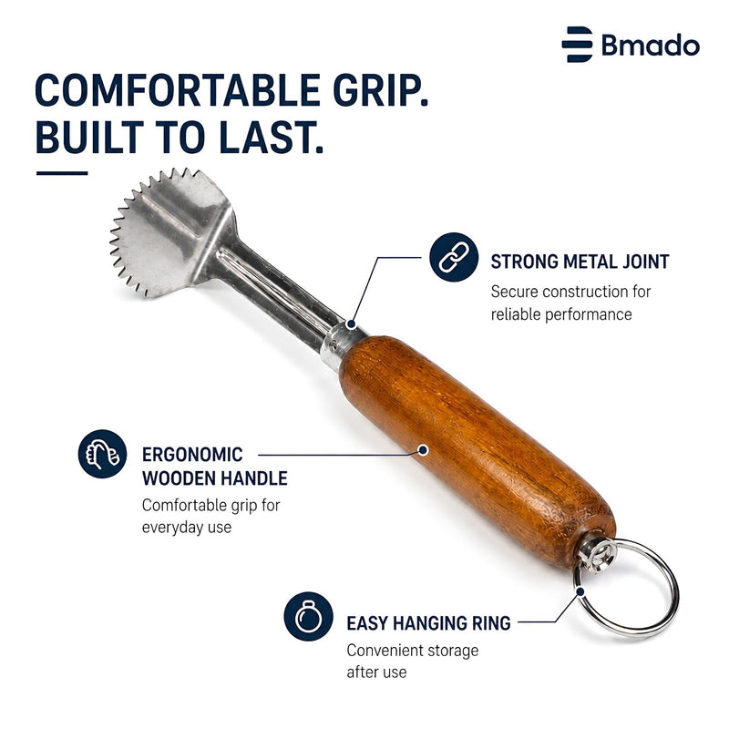 Bmado Wooden Hand Coconut Scraper | Manual Coconut Grater & Shredder with Stainless Steel Blade | Wooden Handle | Nariyal Khurchani | Kai Chirava | Coconut Scraping Tool for Kitchen