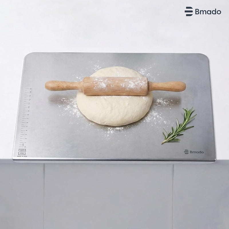 Bmado Premium Food Grade Counter Top Stainless Steel Chopping Cutting Board Vegetable,Fruit,Bread & Durable Safe & Heavy Duty, Regular (351 x 310 x 1.1)