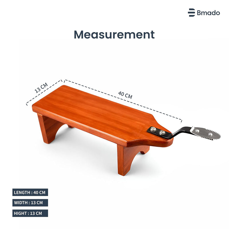 Bmado Traditional Wooden Coconut Scraper Stool Type (Thenga Thuruvi/Chirava) with Sharp Stainless Steel Blade | Strong, Stable & Safe Kitchen Tool for Daily Use