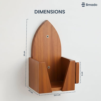 Premium Multi-Purpose Polished Wooden Iron Press Holder | Durable Wooden | Wall-Mounted Iron Stand with Cable Organizer | Durable Wooden Holder for Laundry Room