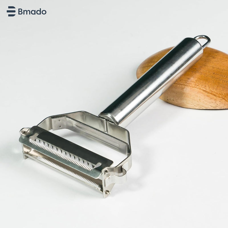 Bmado (Pack of 2) Multi-Function 2-in-1 Fruit & Vegetable Peeler | Stainless Steel Julienne Peeler, Slicer & Grater for Potato, Carrot, Cucumber & More | Silver | 18 L x 8 W x 2.5 H cm