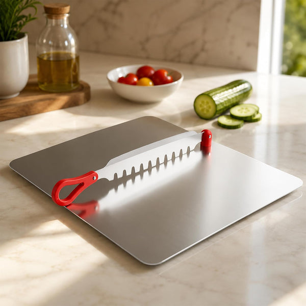 Bmado 304 Stainless Steel Cutting Board with Vegetable Cutter | Premium Food Grade Countertop Chopping Board for Vegetables, Fruits & Bread | Heavy Duty, Durable, Safe | 310 x 340 x 1.3 mm