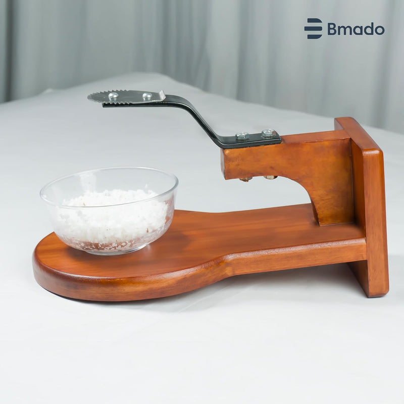 Wooden Coconut Scraper | Tabletop Thengai Thuruvi Chirava Grater with Stable Round Base | Polished Wood Body & Sharp Stainless-Steel Blade | Handy Kitchen Tool for Daily Use (Medium)