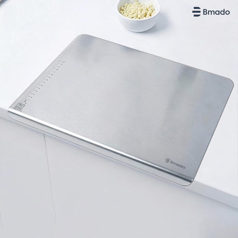 Bmado Premium Food Grade Counter Top Stainless Steel Chopping Cutting Board Vegetable,Fruit,Bread & Durable Safe & Heavy Duty, Regular (351 x 310 x 1.1)