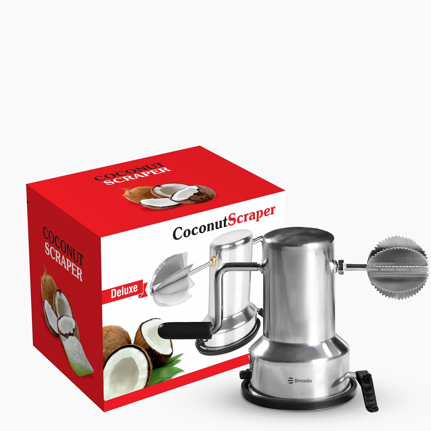 Stainless Steel Coconut Scraper for Kitchen, Coconut Grater with Vacuum Base, Rotatable Handle, Manual Operation, Silver – Easy to Use