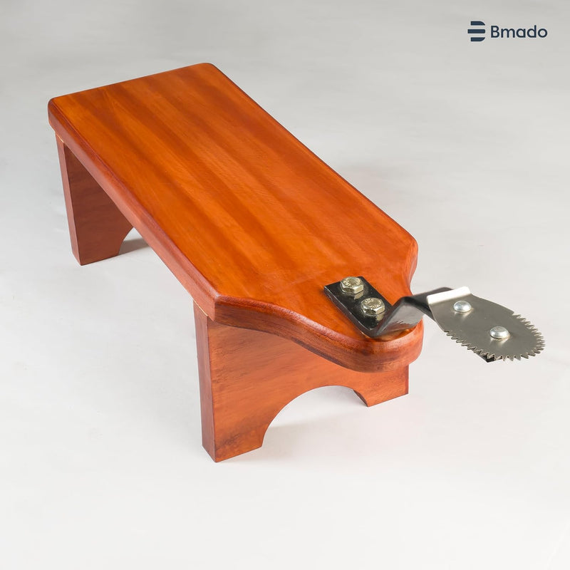 Bmado Traditional Wooden Coconut Scraper Stool Type (Thenga Thuruvi/Chirava) with Sharp Stainless Steel Blade | Strong, Stable & Safe Kitchen Tool for Daily Use