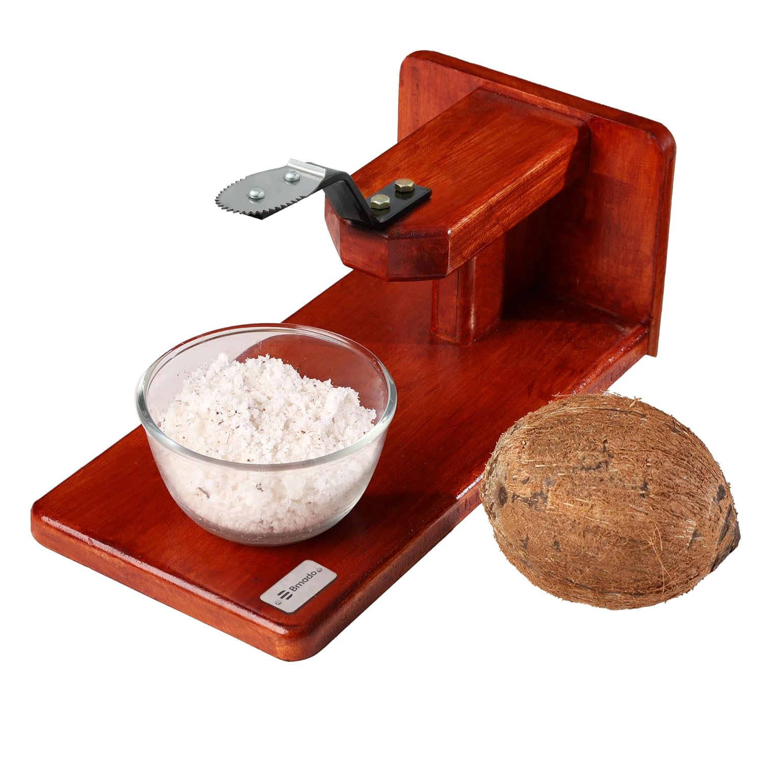 Traditional Polished Wooden Table-Top Manual Coconut Scraper – Chirava Grater Thengai Thuruvi with Stainless Steel Blade, Comfortable to Use (Weight - 850 Gram)