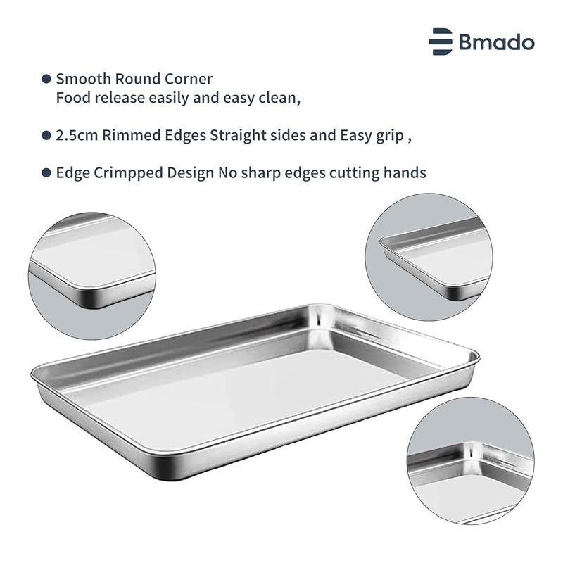 Versatile Tray Set of 2 | Premium Stainless Steel Trays for Cakes, Snacks & Tea Serving | Oven Use Partially Recommended | Durable Rust-Free Kitchen & Serving Tray (32 x 24.5 x 2.5 cm – Large)